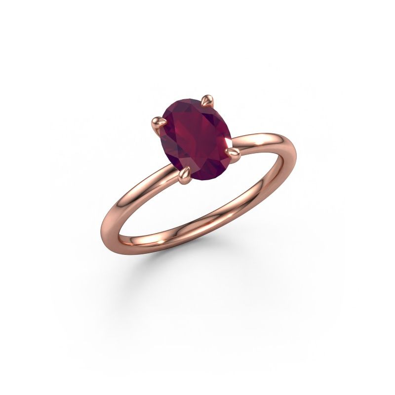 Verlovingsring Crystal OVL 1 585 rosé goud rhodoliet 8x6 mm