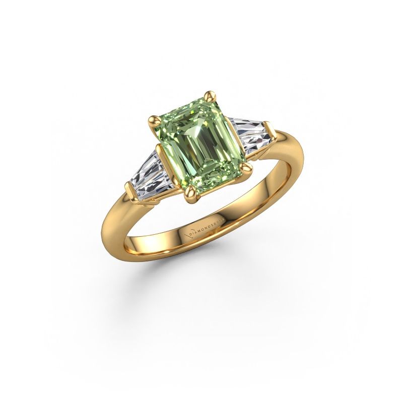 Engagement ring Kina EME 585 gold green lab grown diamond 8x6 mm