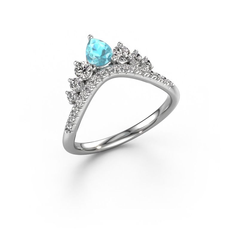 Stackable ring Crown B 585 white gold blue topaz 5x4 mm