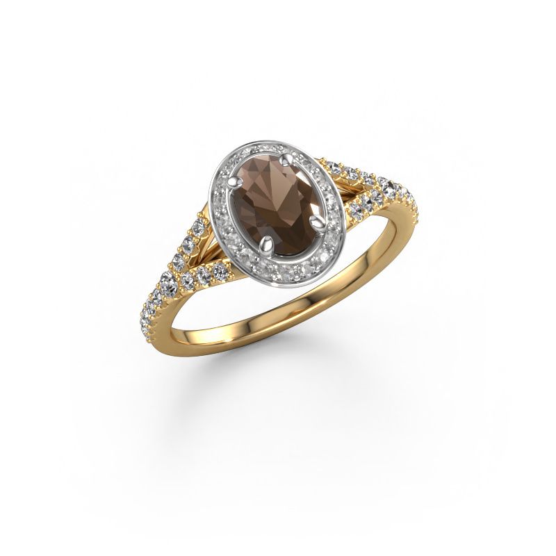 Engagement ring Pamela OVL 585 gold smokey quartz 7x5 mm