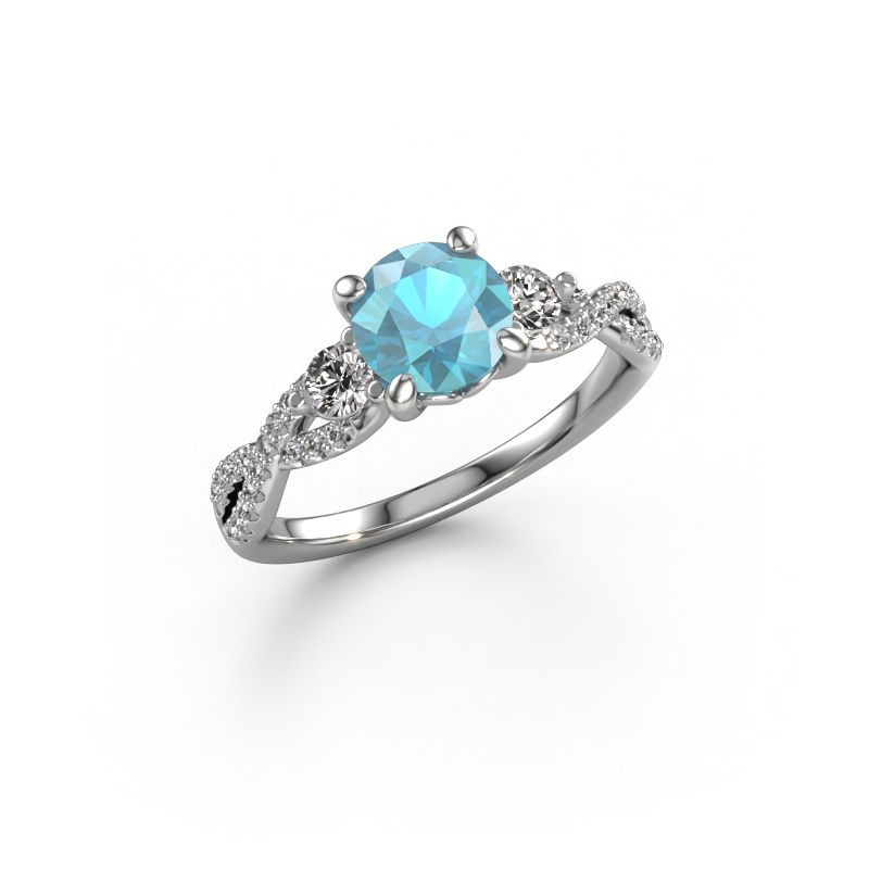 Verlovingsring Marilou RND 585 witgoud blauw topaas 6.5 mm