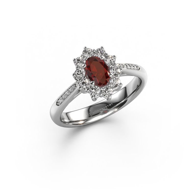 Engagement ring Leesa 2 585 white gold garnet 6x4 mm