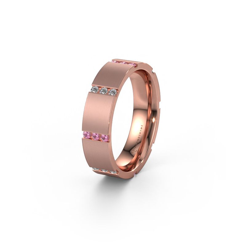 Trouwring WH0135L15BM 585 rosé goud roze saffier ±5x2 mm
