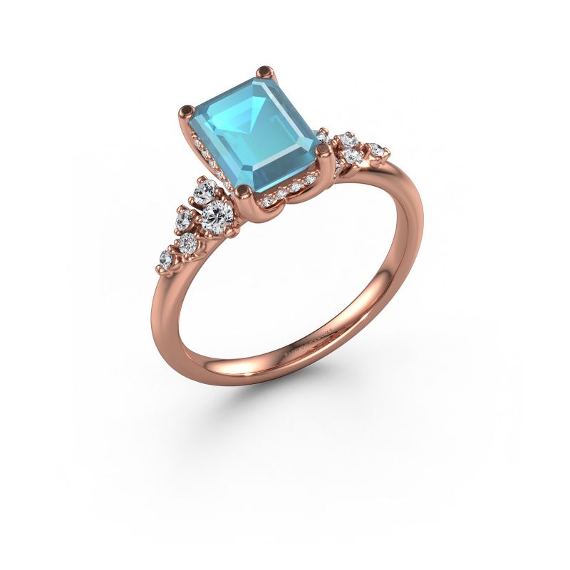 Bague de fiançailles Emma EME 585 or rose topaze bleue 8x6 mm