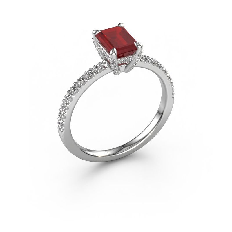 Verlovingsring Saskia EME 1 950 platina robijn 7x5 mm