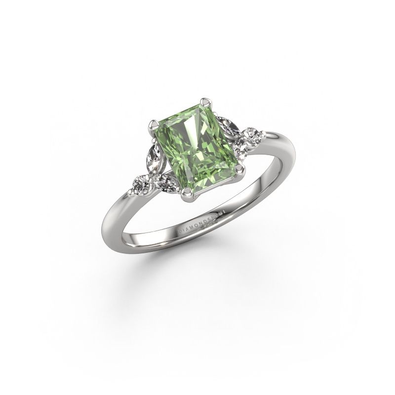 Verlobungsring Megan RAD 585 Weißgold grüner Labor-Diamant 7.5x5.5 mm