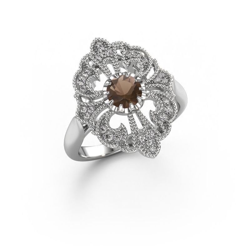 Engagement ring Naida 585 white gold smokey quartz 5 mm