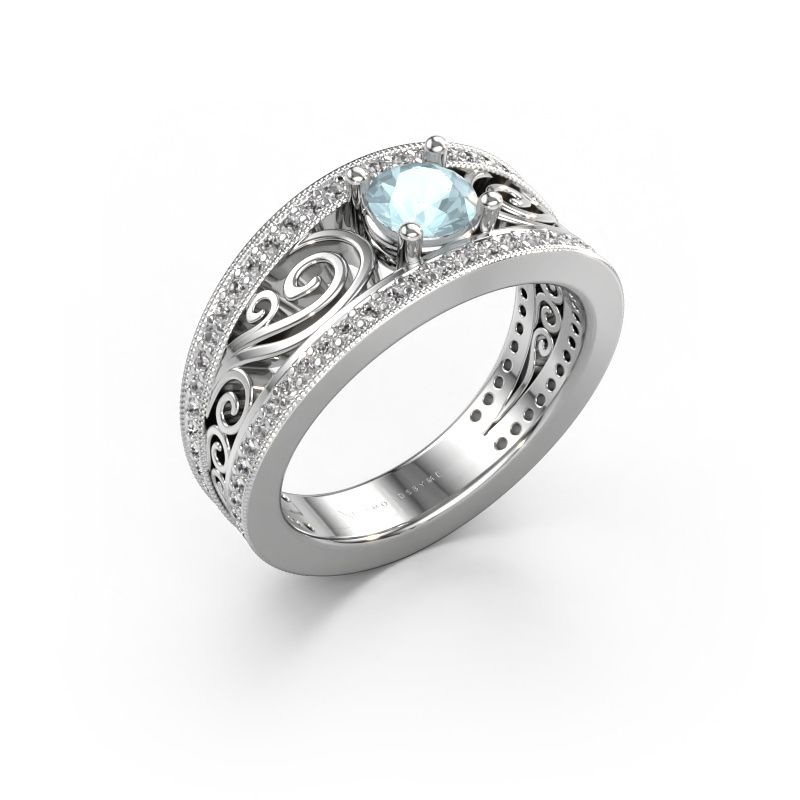 Bague de fiançailles Julliana 585 or blanc aigue-marine 5 mm