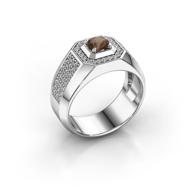 Image of Men's ring Pavan 375 white gold smokey quartz 5 mm