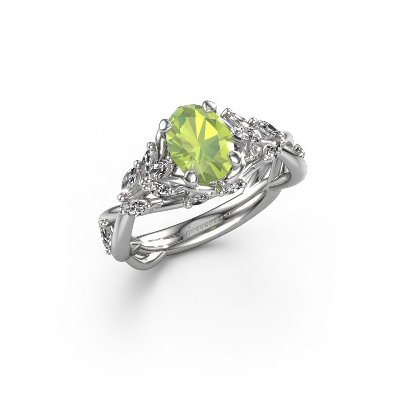 Verlovingsring Samantha OVL 585 witgoud peridoot 7,5x5,5 mm