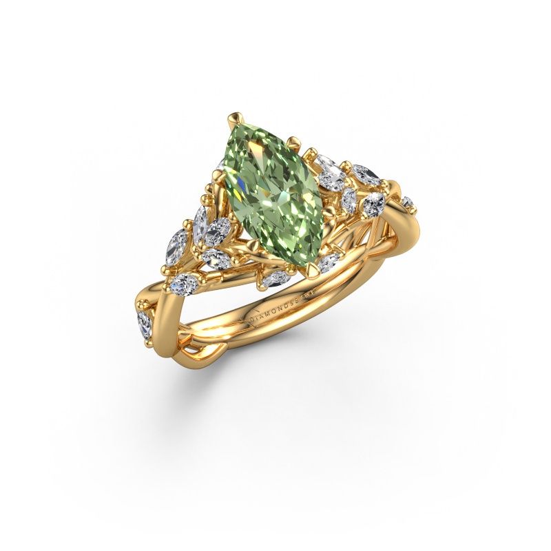 Engagement ring Samantha MRQ 585 gold green lab grown diamond 11x5.5 mm