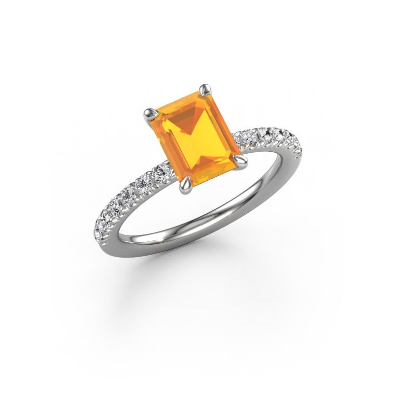 Bague de fiançailles Crystal EME 2 950 platine citrine 8x6 mm