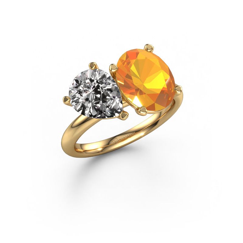Engagement ring Toi et Moi OVL-PER 585 gold citrin 8x6 mm