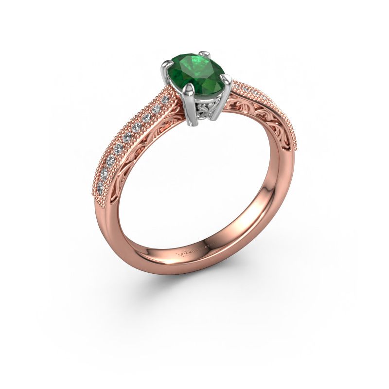 Verlovingsring Shonta OVL 585 rosé goud smaragd 7x5 mm