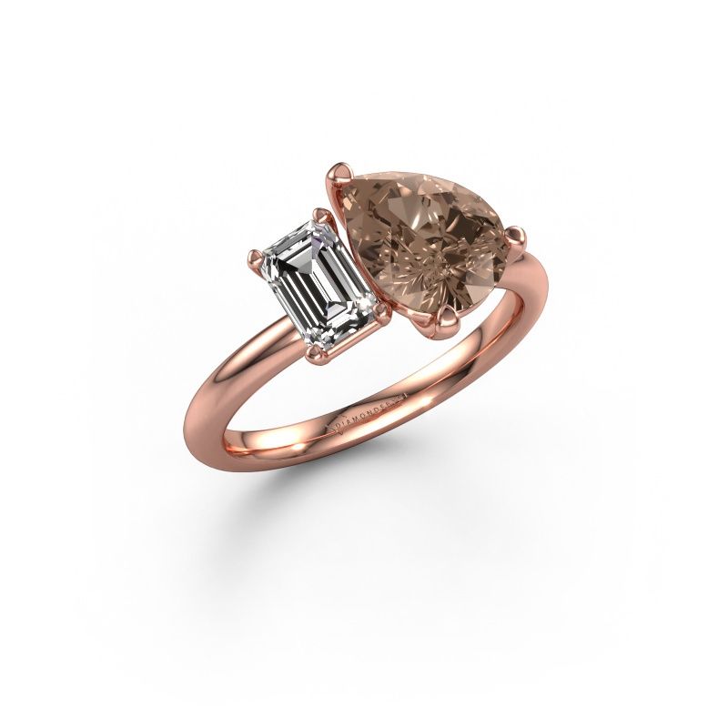 Bague de fiançailles Toi et Moi PER-EME 585 or rose diamant brun 2.20 crt