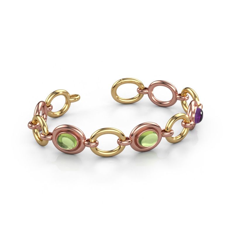 Bracelet maillons Maxima 3 585 or rose péridot 9x7 mm