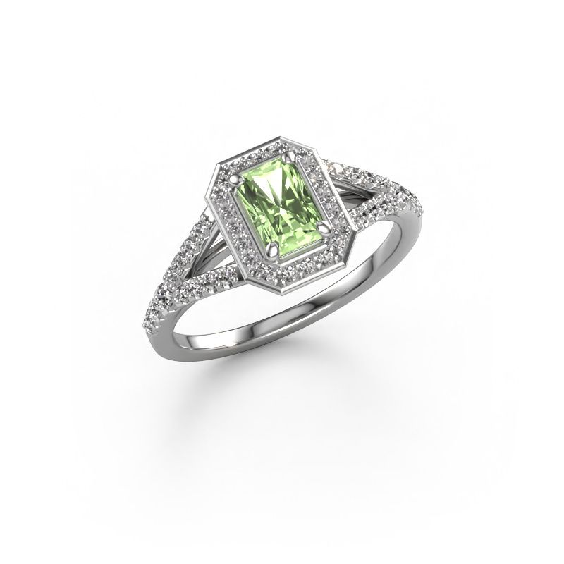 Verlobungsring Pamela RAD 950 Platin grüner Labor-Diamant 6x4 mm