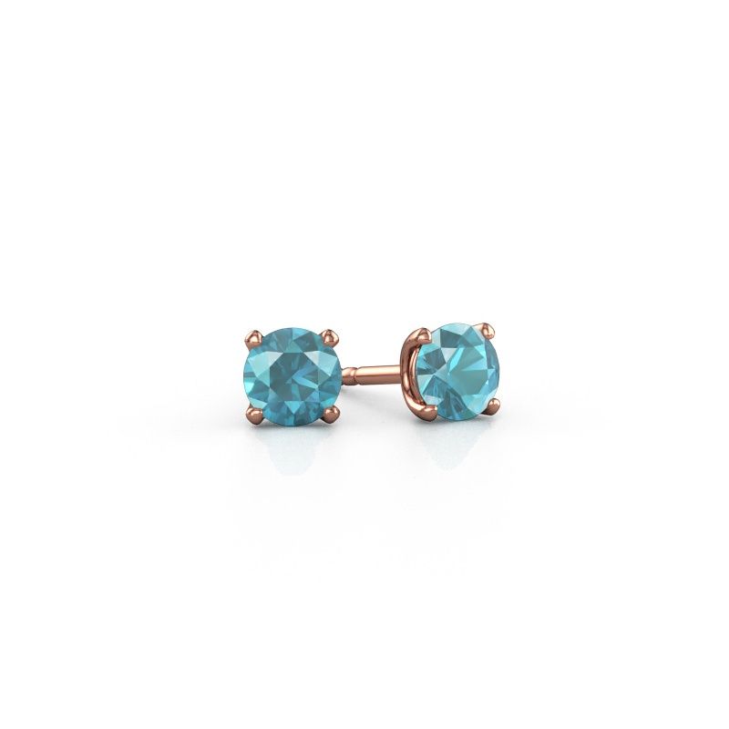 Clous d'oreilles Sam RND 585 or rose topaze bleue 5 mm