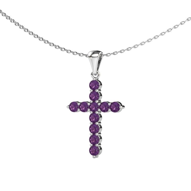 Hanger Cross 585 witgoud amethist 2.5 mm