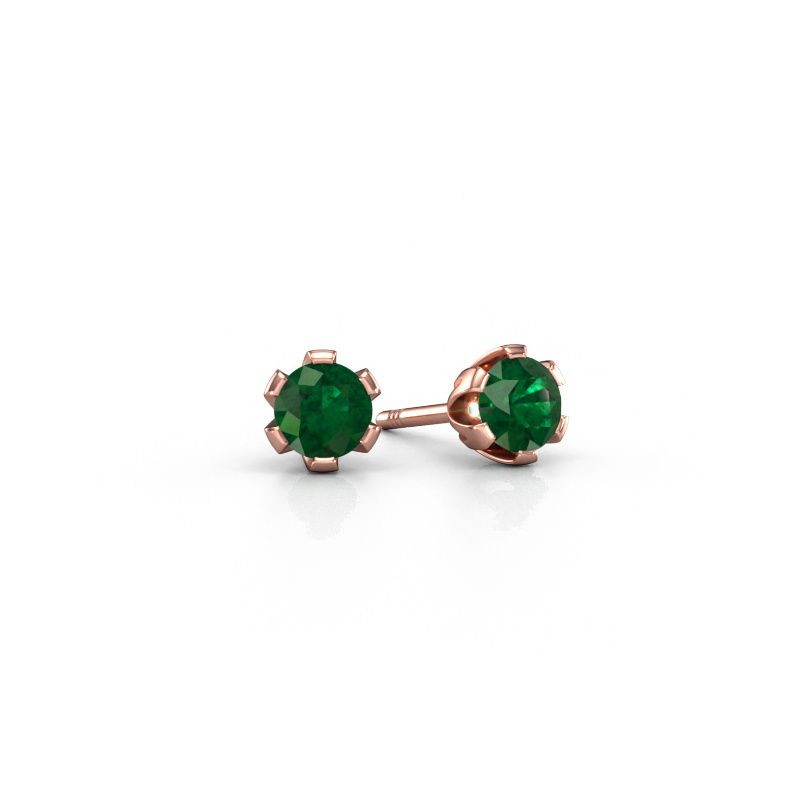 Clous d'oreilles Julia 585 or rose emeraude 4 mm