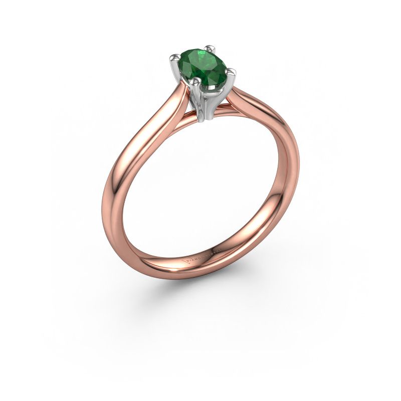 Verlovingsring Mignon OVL 1 585 rosé goud smaragd 8x6 mm