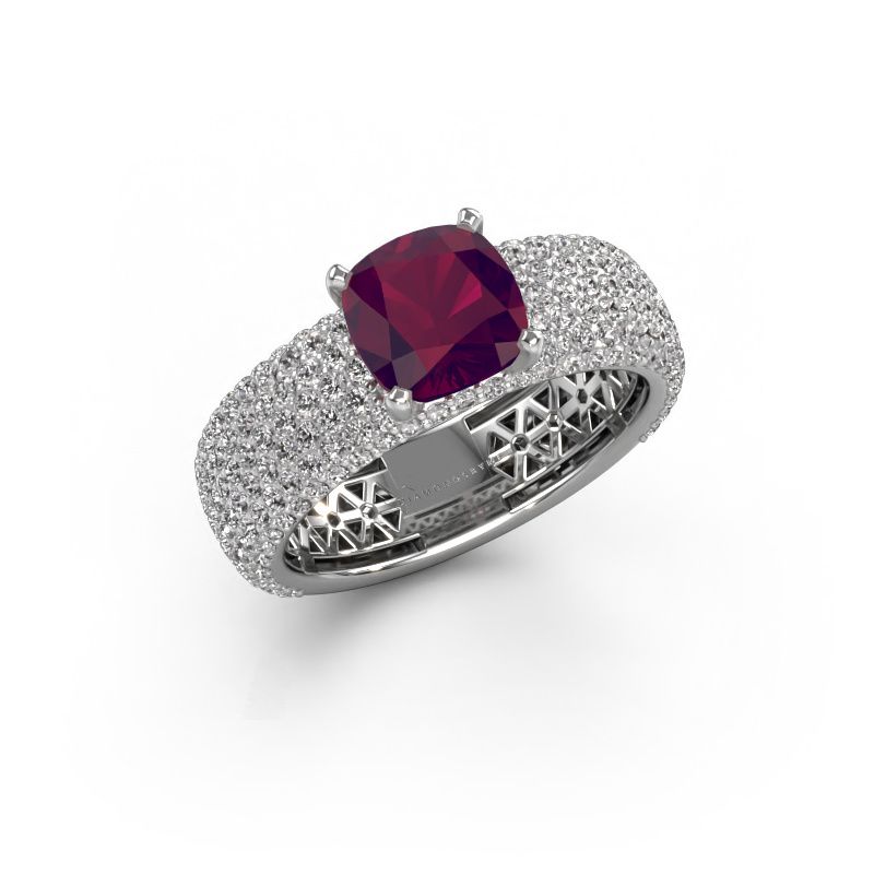 Verlovings ring Darcy 585 witgoud rhodoliet 7 mm