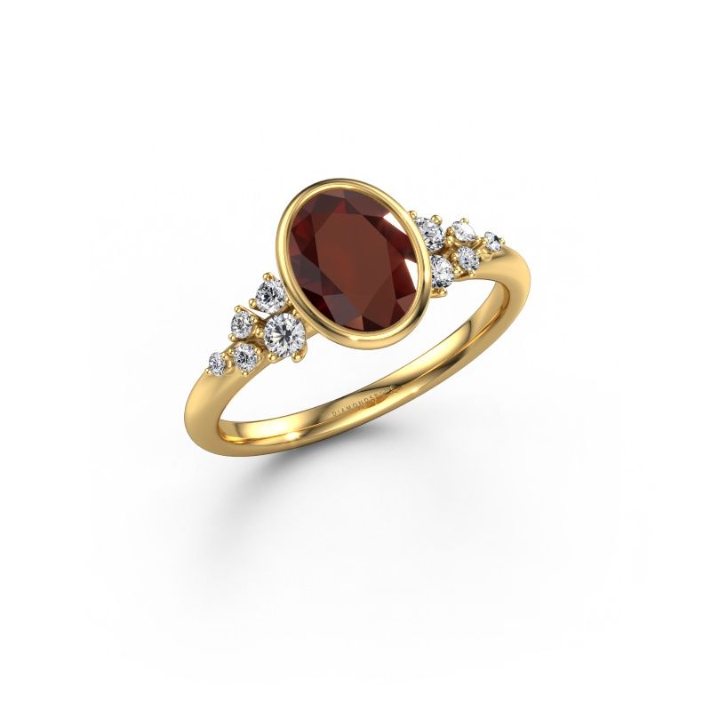Bague de fiançailles Aliyah OVL 585 or jaune grenat 8x6 mm