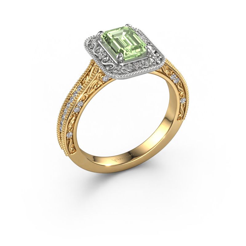Engagement ring Alice EME 585 gold green lab grown diamond 7x5 mm