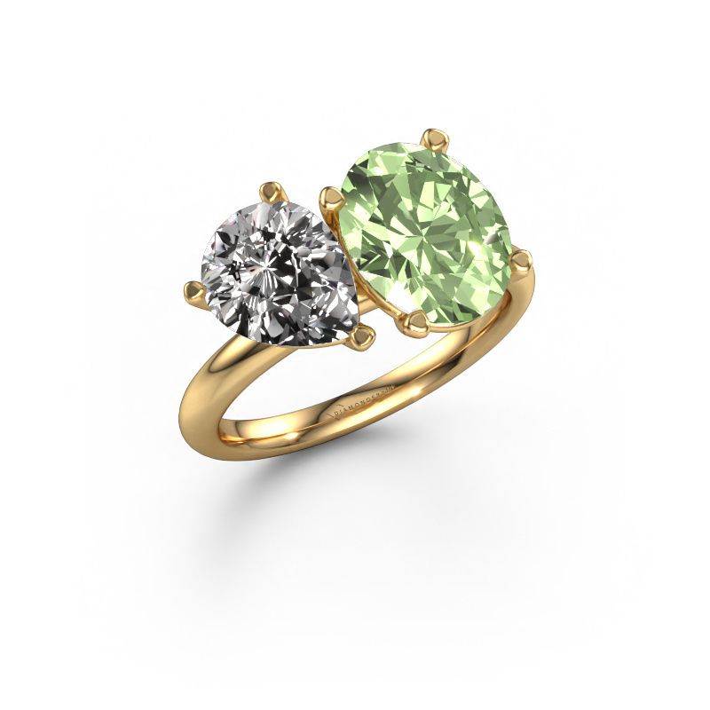 Engagement ring Toi et Moi OVL-PER 585 gold green lab grown diamond 8x6 mm