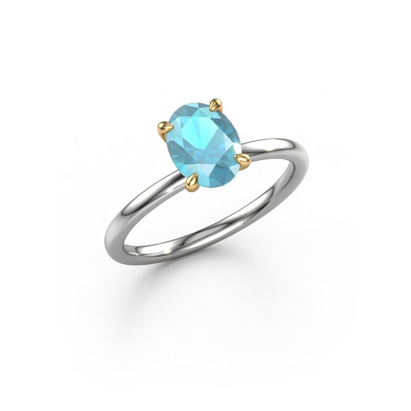 Verlovingsring Crystal OVL 1 585 witgoud blauw topaas 8x6 mm