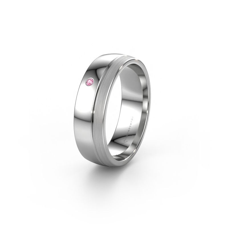 Trouwring WH0301L26APM 585 witgoud roze saffier ±6x1.7 mm