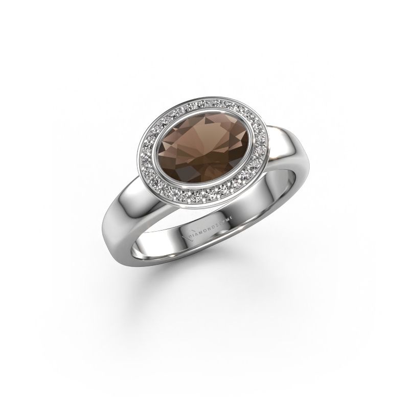 Ring Salena 585 witgoud rookkwarts 8x6 mm