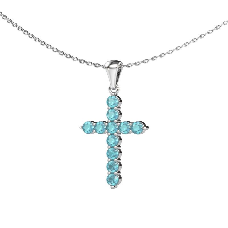 Anhänger Cross 585 Weißgold Blau Topas 2.5 mm