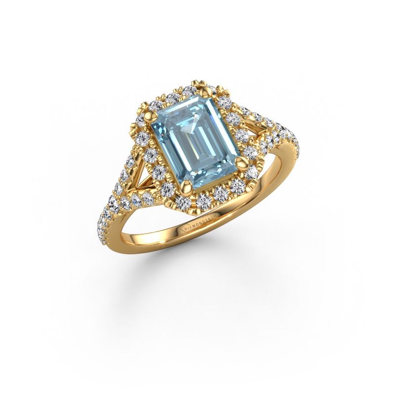 Engagement ring Kimber EME 585 gold blue lab grown diamond 8x6 mm