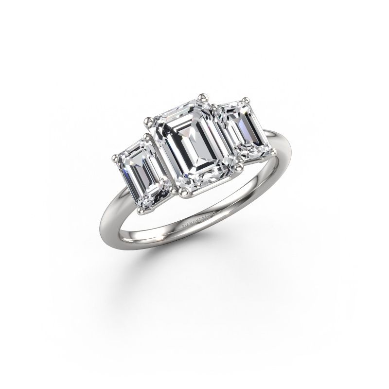 Bague de fiançailles Sandra 585 or blanc zircone 8x6 mm