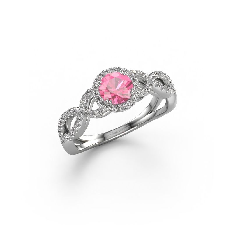 Verlovingsring Dionne rnd 585 witgoud roze saffier 5 mm