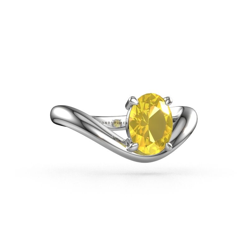 Verlovingsring Femke OVL 585 witgoud gele saffier 8x6 mm
