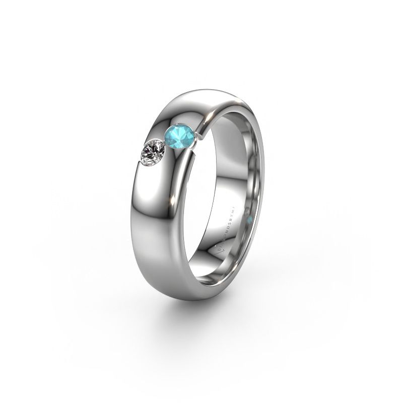 Trouwring WH1003L26C 585 witgoud blauw topaas ±6x2.2 mm