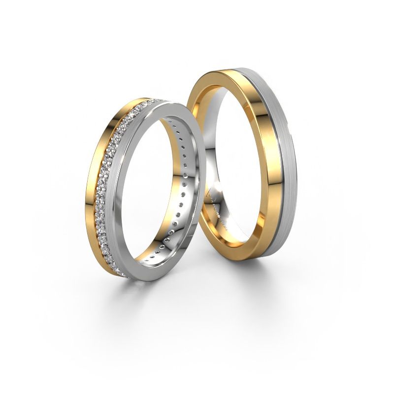 Trauringe set WH0203LM14BPM ±4x2 mm 14 Karat Gold Diamant 0.01 crt
