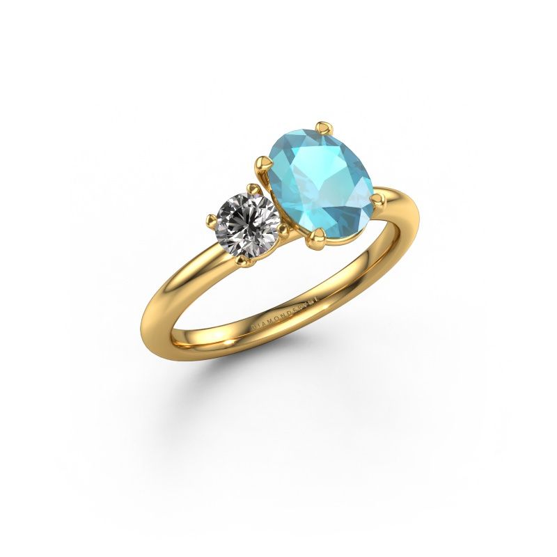 Engagement ring Toi et Moi OVL-RND 585 gold blue topaz 8x6 mm