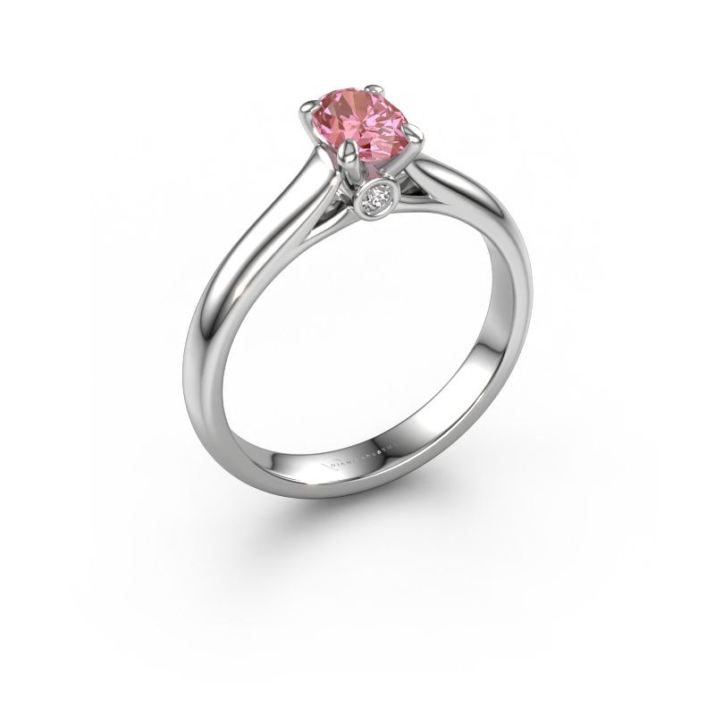 Verlovingsring Valorie ovl 1 585 witgoud roze lab grown diamant 6.5x4.5 mm