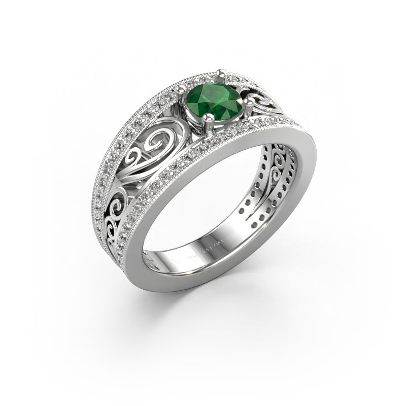 Ring Julliana 585 witgoud smaragd 5 mm