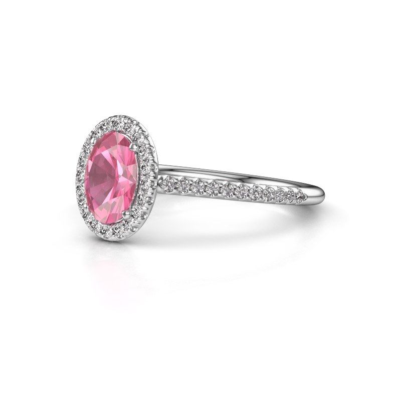 Image of Engagement ring seline ovl 2<br/>585 white gold<br/>Pink sapphire 7x5 mm