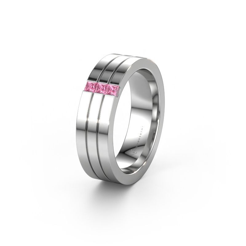 Trouwring WH0428L16BP 950 platina roze saffier ±6x2 mm