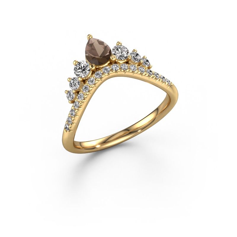 Vorsteckring Crown B 585 Gold Rauchquarz 5x4 mm