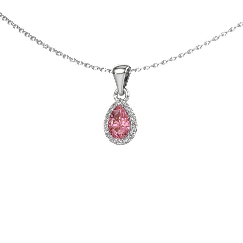 Pendentif Seline per 585 or blanc diamant synthétique roze 6x4 mm