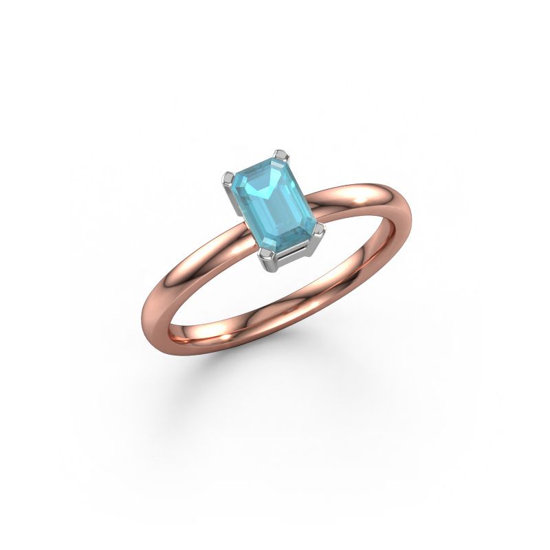 Verlovingsring Denita 1 EME 585 rosé goud blauw topaas 6x4 mm