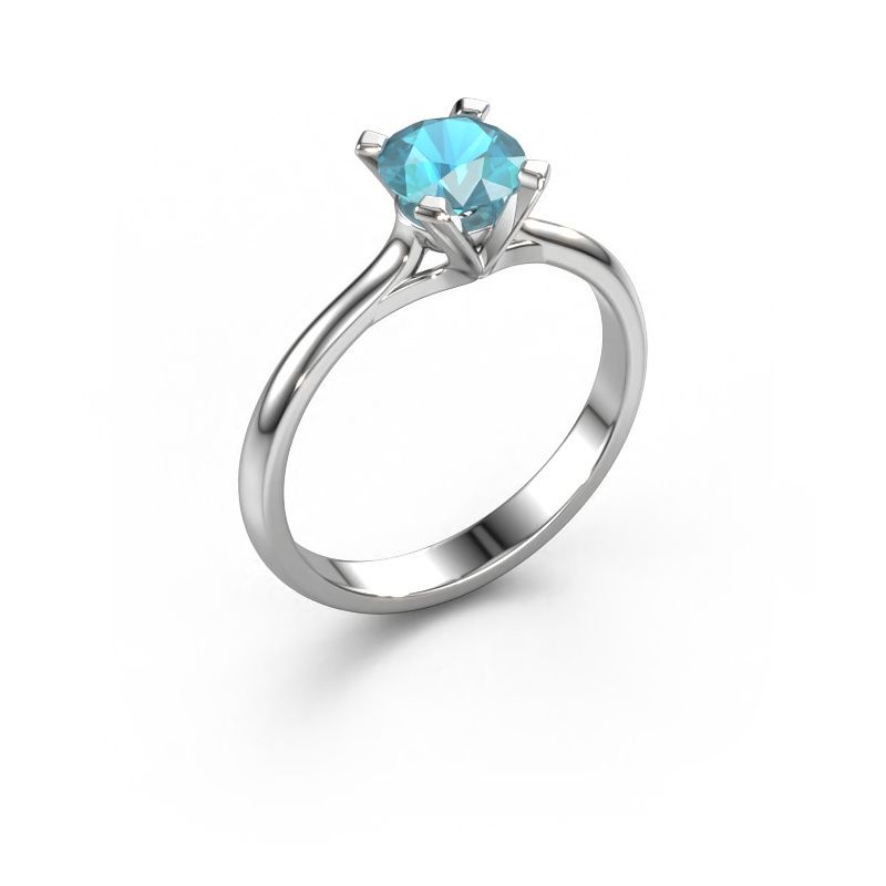 Bague de fiançailles Isa 1 585 or blanc topaze bleue 5.7 mm
