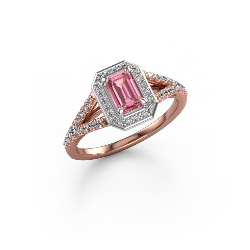 Engagement ring Pamela EME 585 rose gold pink lab grown diamond 6x4 mm