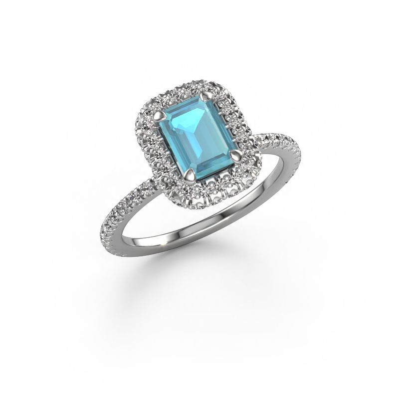 Bague de fiançailles Talitha EME 585 or blanc topaze bleue 7x5 mm